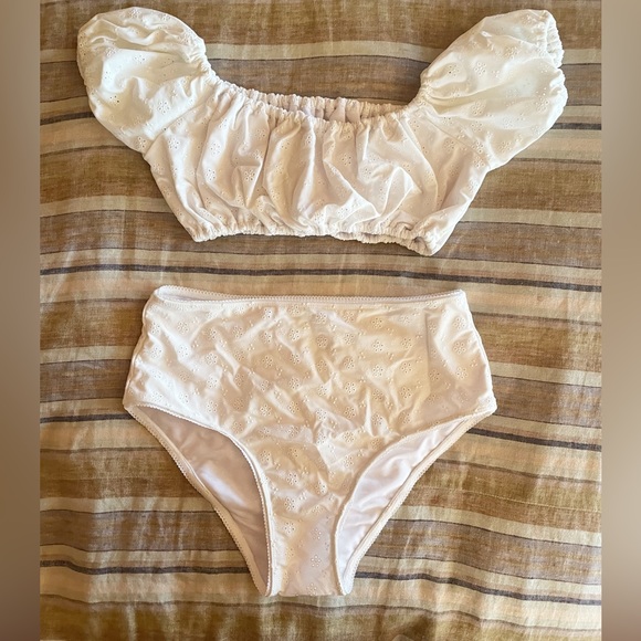 FAITHFULL THE BRAND Corsica Off the shoulder White Eyelet Bikini Set - Picture 3 of 3